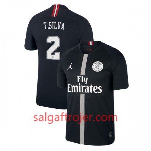 Paris Saint-Germain Fodboldtrøjer Thiago Silva 2 Jodan Sort 3. sæt 2018/19 Kort ærmer Paris Saint-Germain Fodboldtrøjer Thiago Silva 2 Jodan Sort 3. sæt 2018/19 Kort ærmer